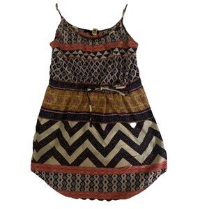 Sanctuary Sleeveless TANK DRESS Orange Black Geometric Print Small